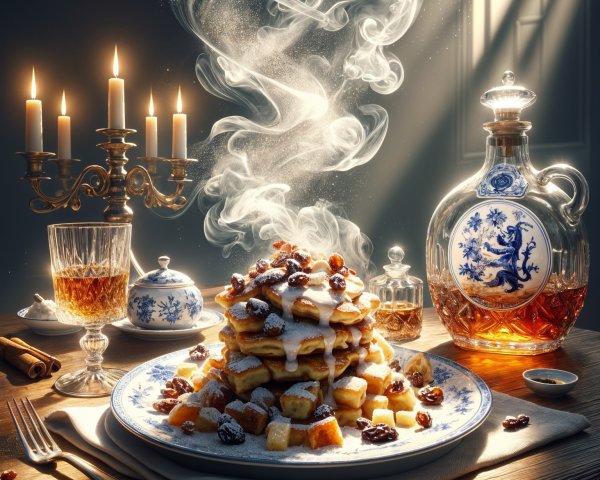 Elegant Waffle Stack with Nuts and Candlelight Ambiance