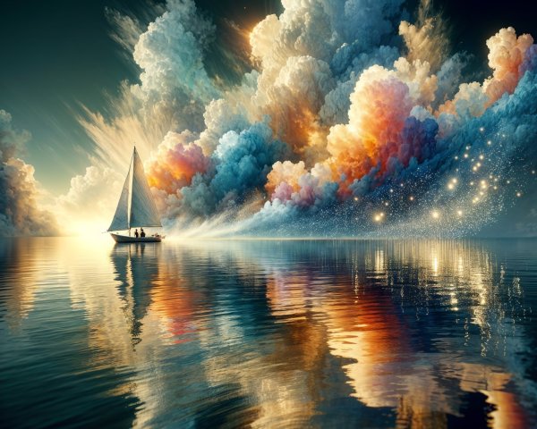 Lone Sailboat on Serene Waters with Dramatic Sky