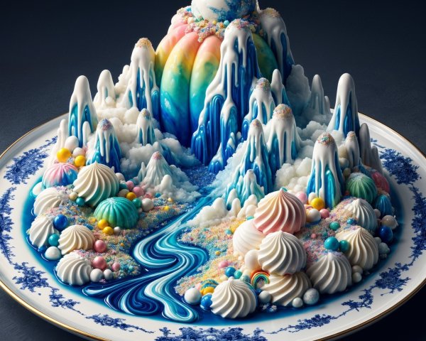 Whimsical Mountain Range Dessert Display with Colorful Icing