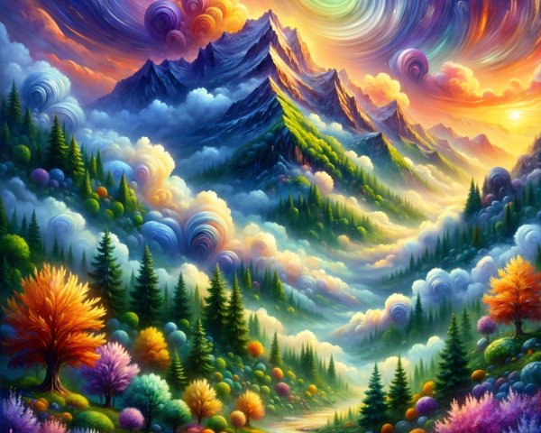 Vibrant Landscape with Majestic Mountains and River