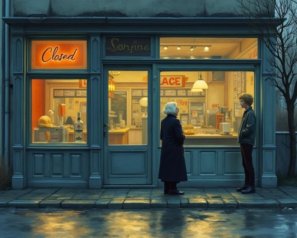 Quaint Shop "Sarnie" with Warm Lights and Conversation