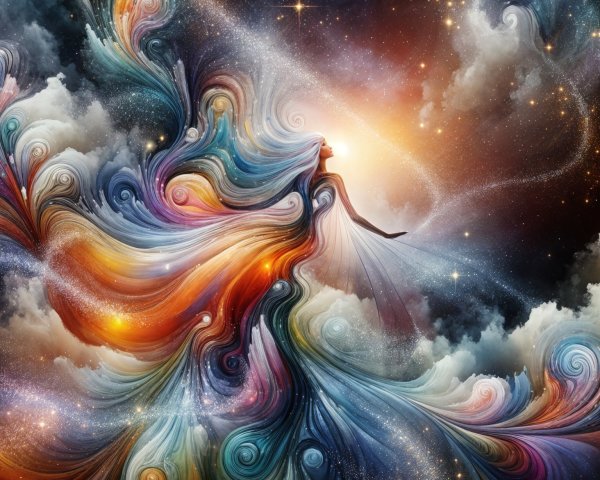 Celestial Figure with Vibrant Cosmic Colors and Stars