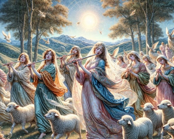 Ethereal Landscape with Women Playing Flutes and Sheep