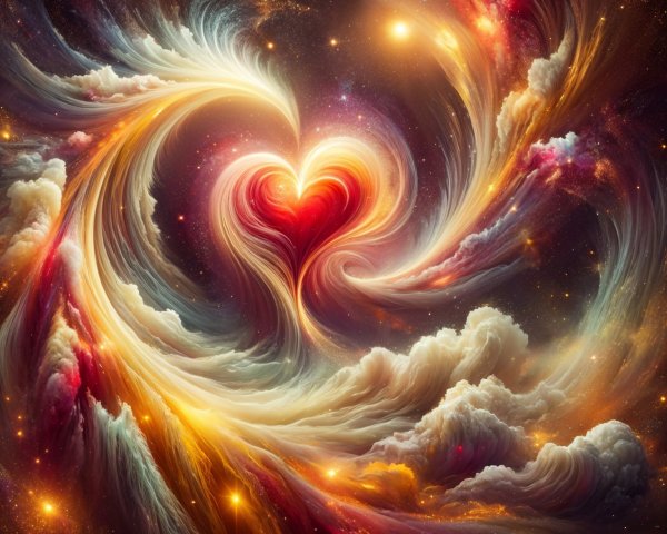 Vibrant Heart Shape in a Cosmic Nebula Scene
