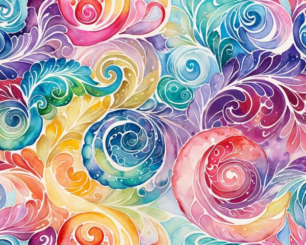 Vibrant Watercolor Artwork with Swirling Patterns