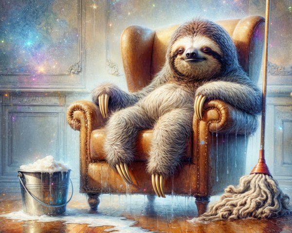 Whimsical Sloth Relaxing in Vintage Armchair Scene