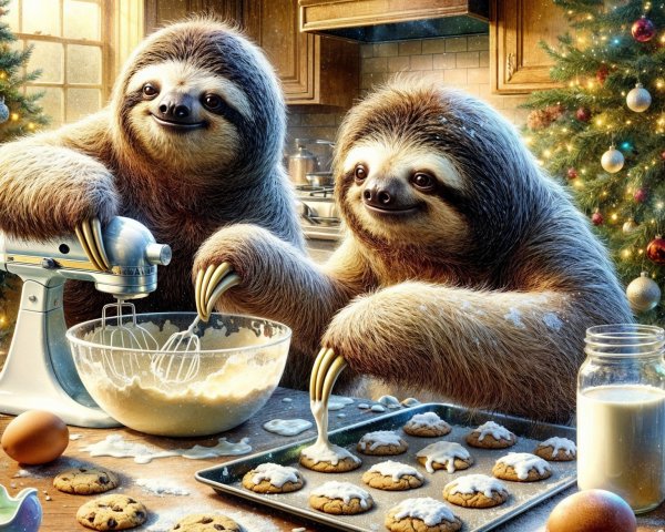 Holiday Baking in a Cozy Kitchen with Sloths