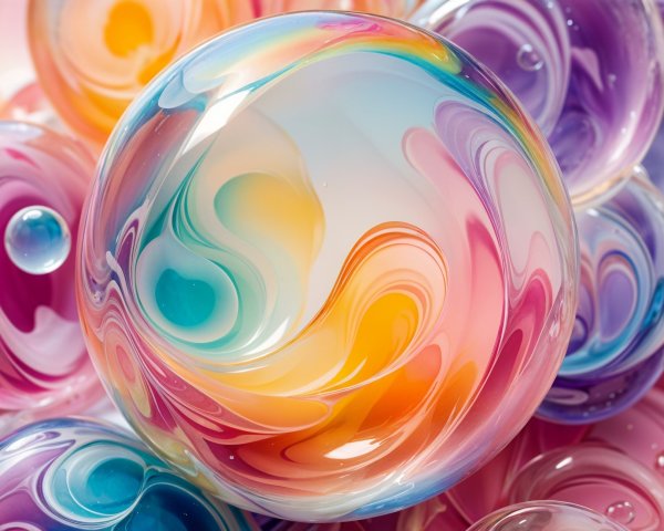 Colorful Bubbles with Pastel Swirls and Glossy Surfaces