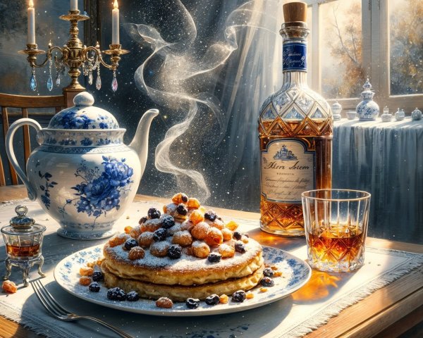 Cozy Breakfast Scene with Pancakes and Berries