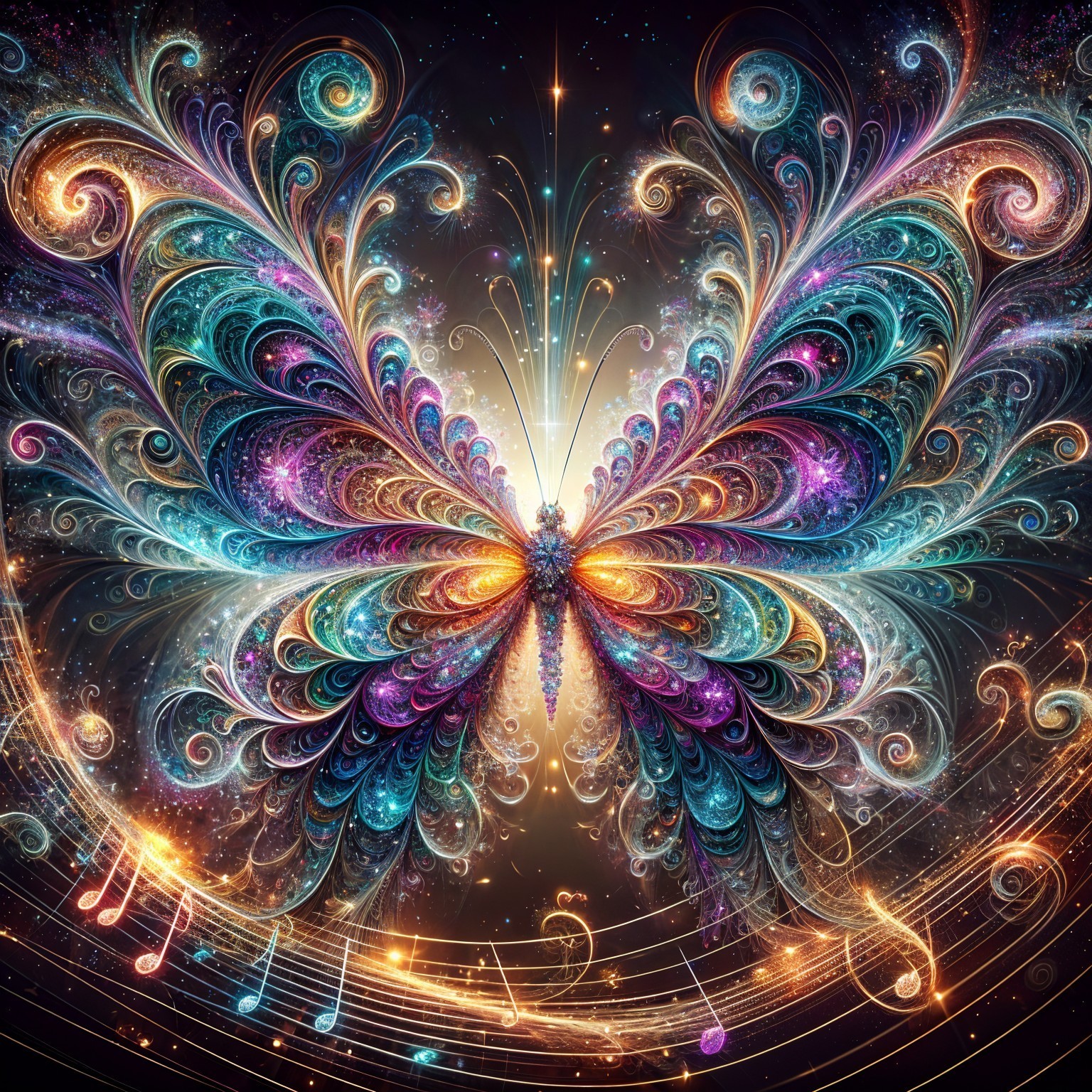 Intricate Butterfly Design Against Cosmic Background