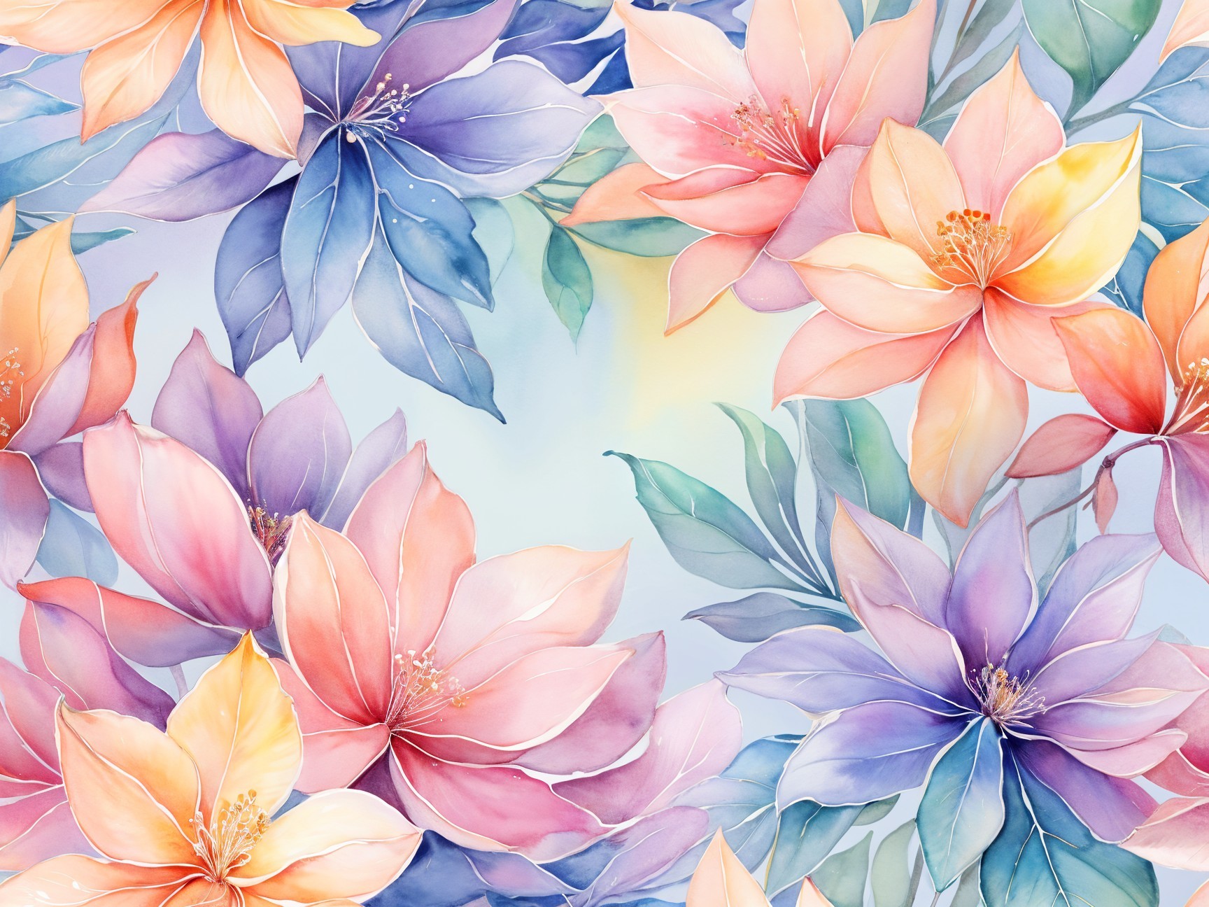 Vibrant Watercolor Illustration of Blooming Flowers