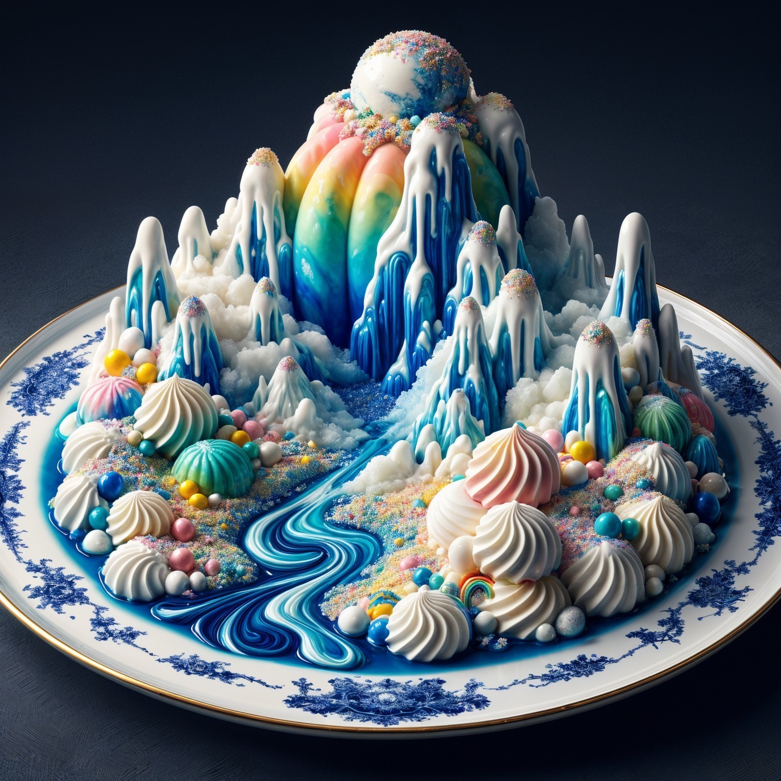 Whimsical Mountain Range Dessert Display with Colorful Icing