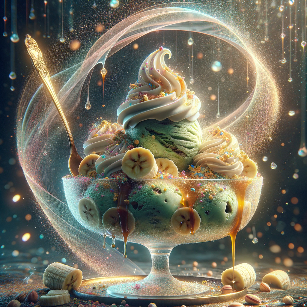 Mint-green ice cream dessert with whipped cream and sprinkles