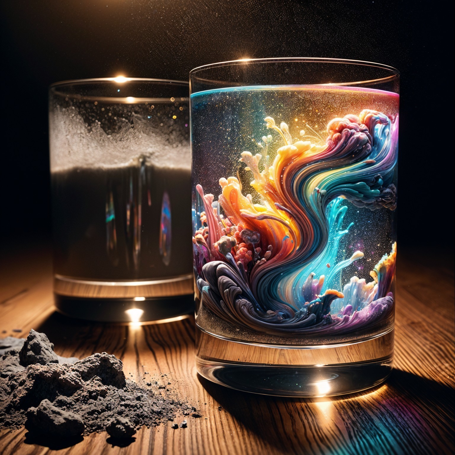 Two Glasses with Colorful and Cloudy Substances