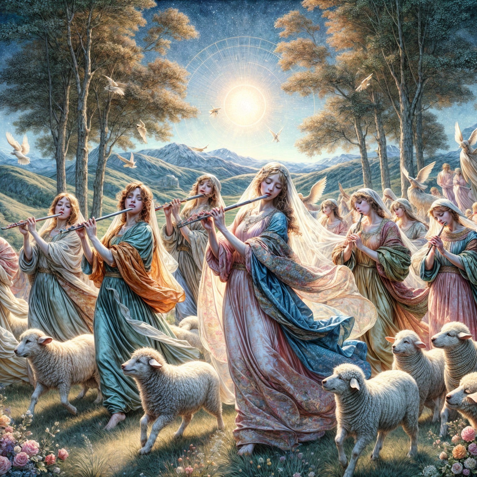 Ethereal Landscape with Women Playing Flutes and Sheep