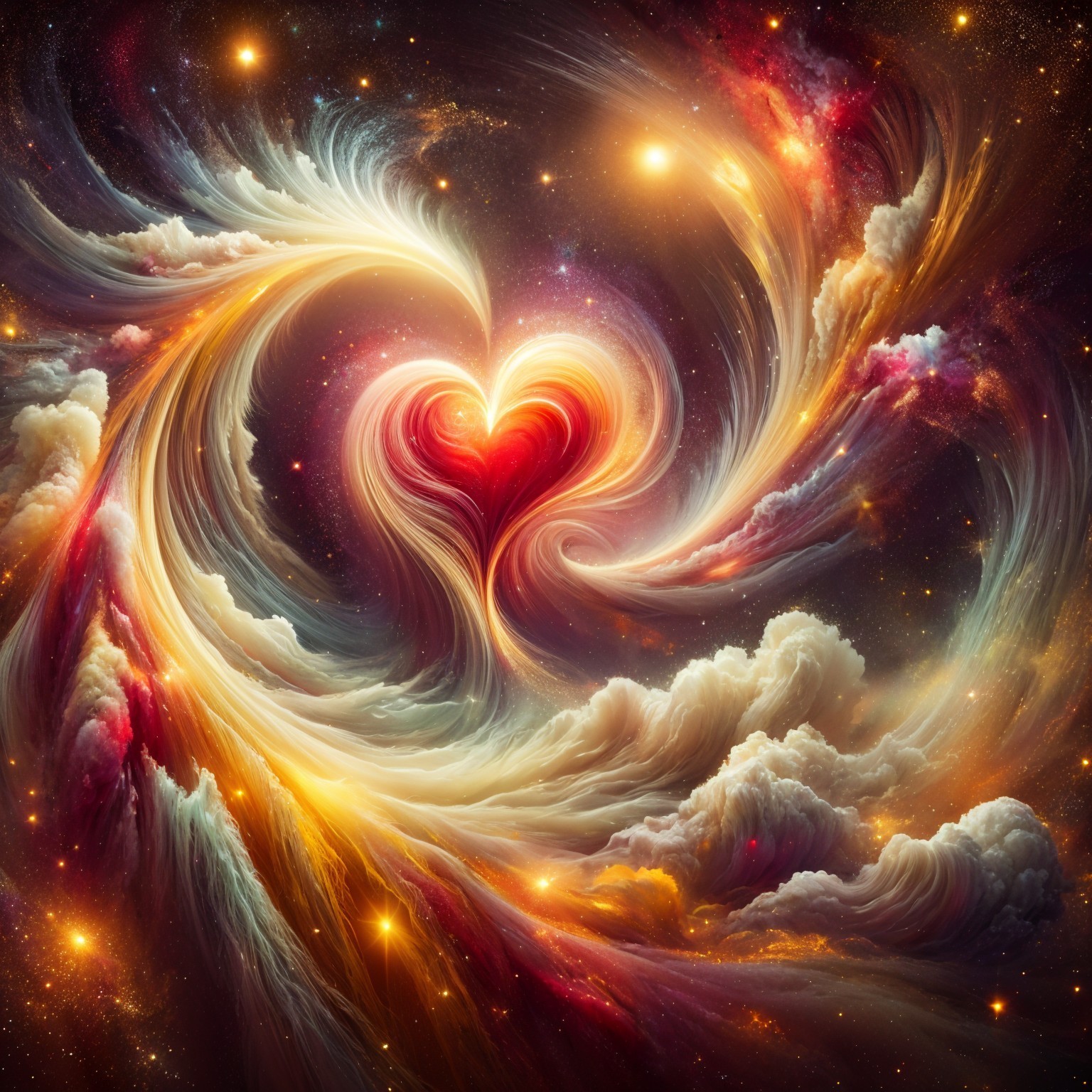 Vibrant Heart Shape in a Cosmic Nebula Scene