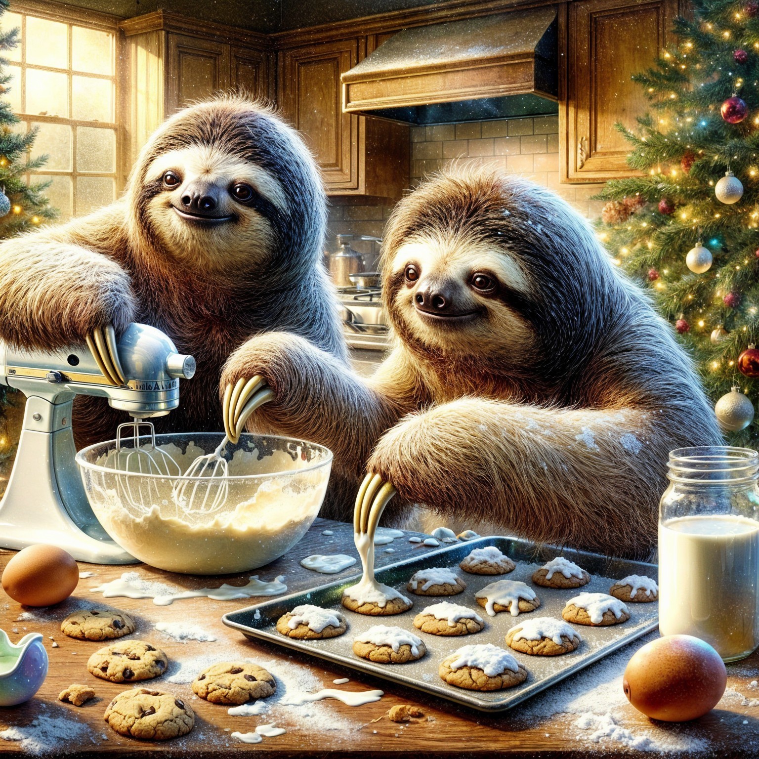 Holiday Baking in a Cozy Kitchen with Sloths
