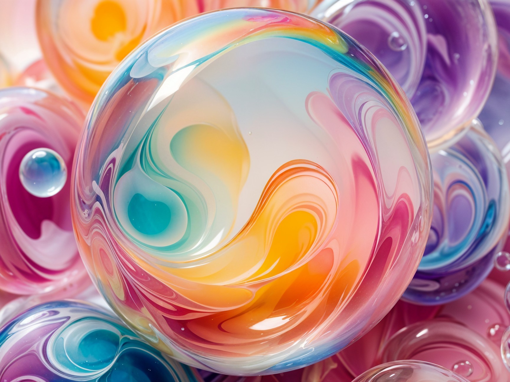 Colorful Bubbles with Pastel Swirls and Glossy Surfaces