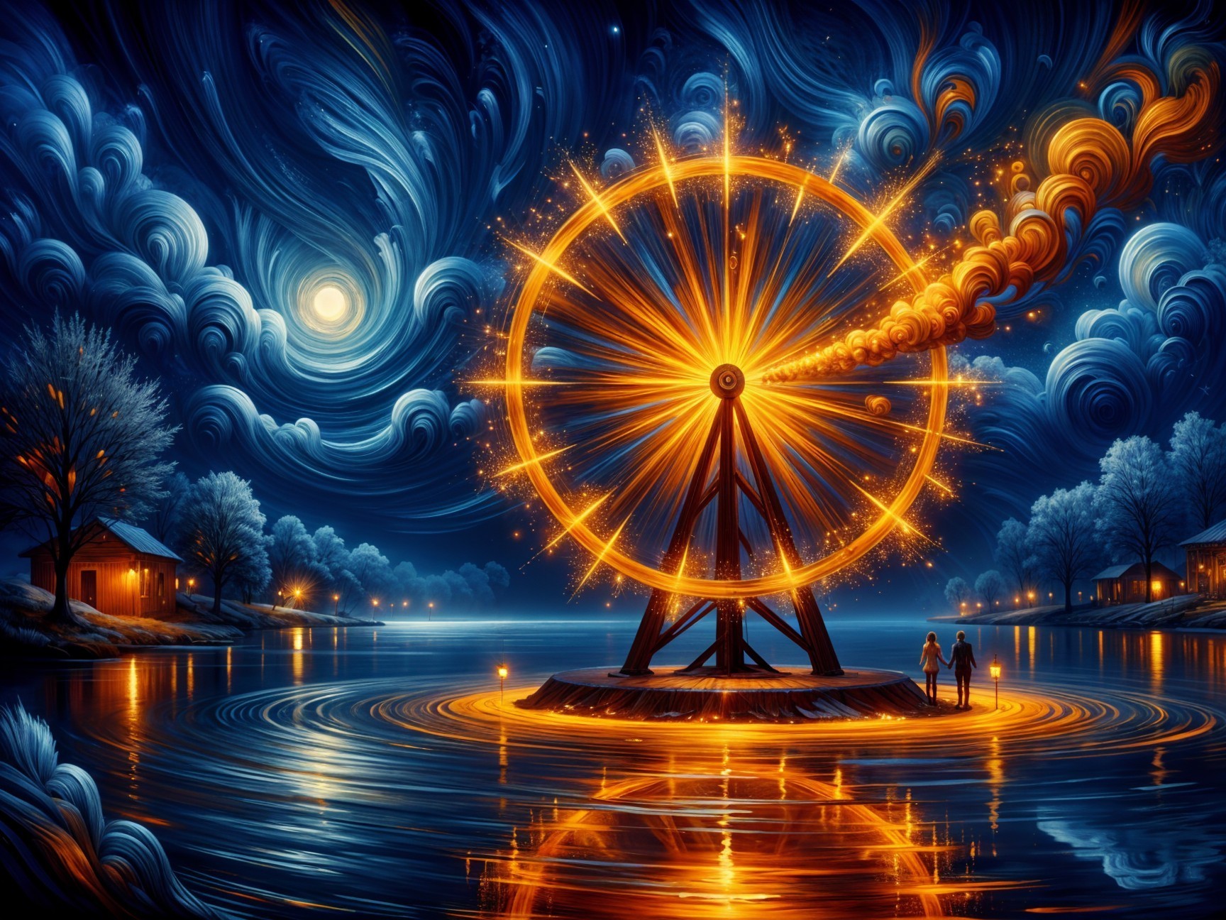Luminous Ferris Wheel in a Serene Night Scene