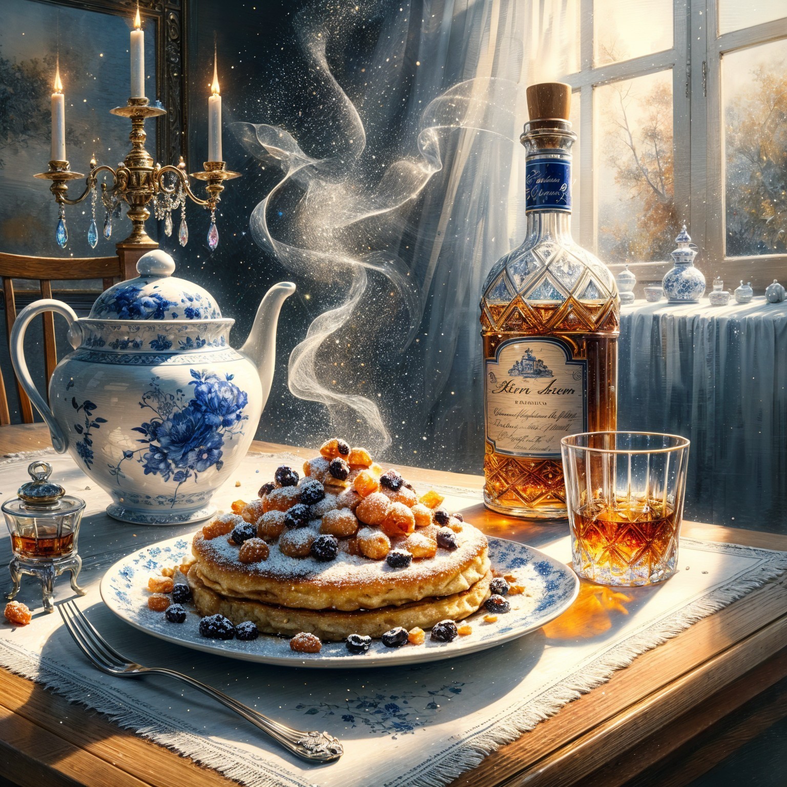Cozy Breakfast Scene with Pancakes and Berries