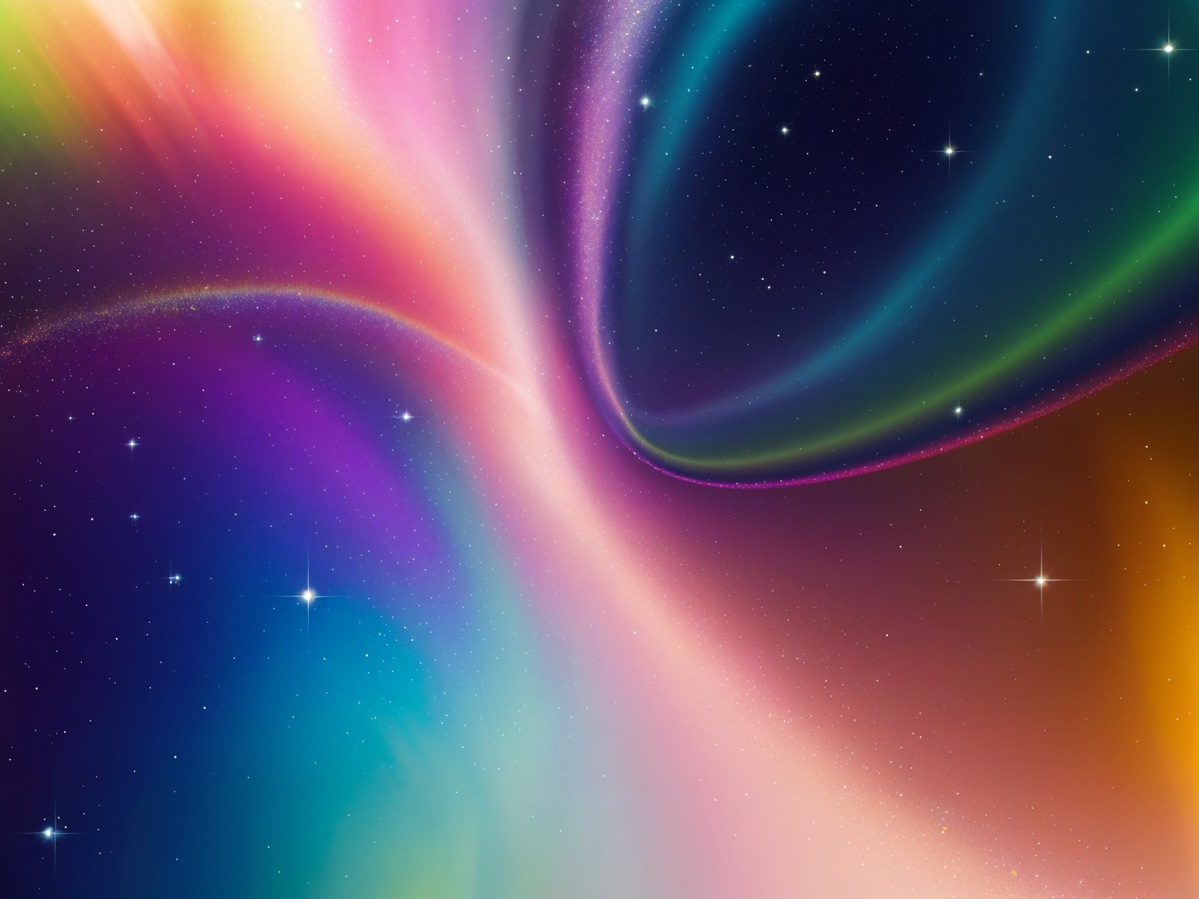 Vibrant Cosmic Scene with Swirling Colors and Stars