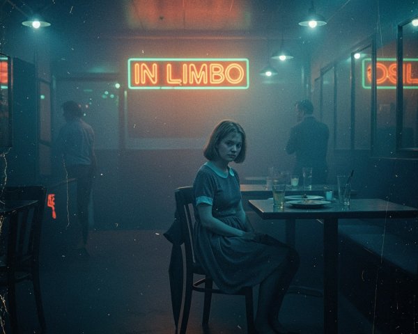 Young Woman in Dim Bar Reflecting Alone