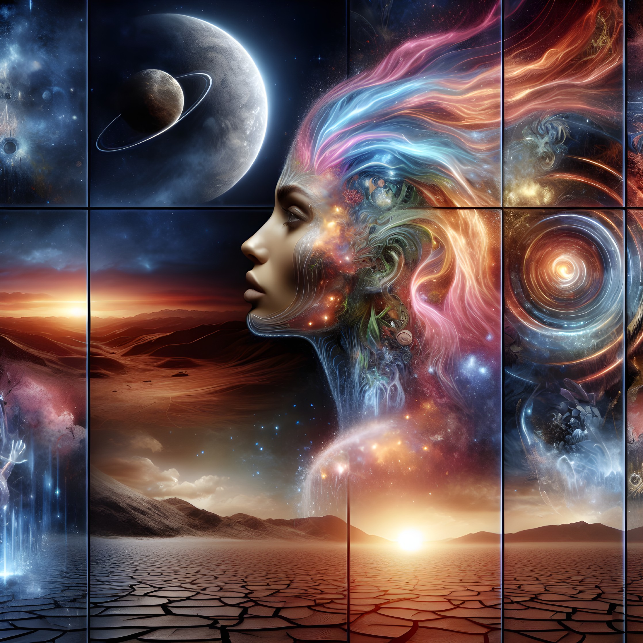 Surreal Cosmic Landscape with Colorful Energy Streams
