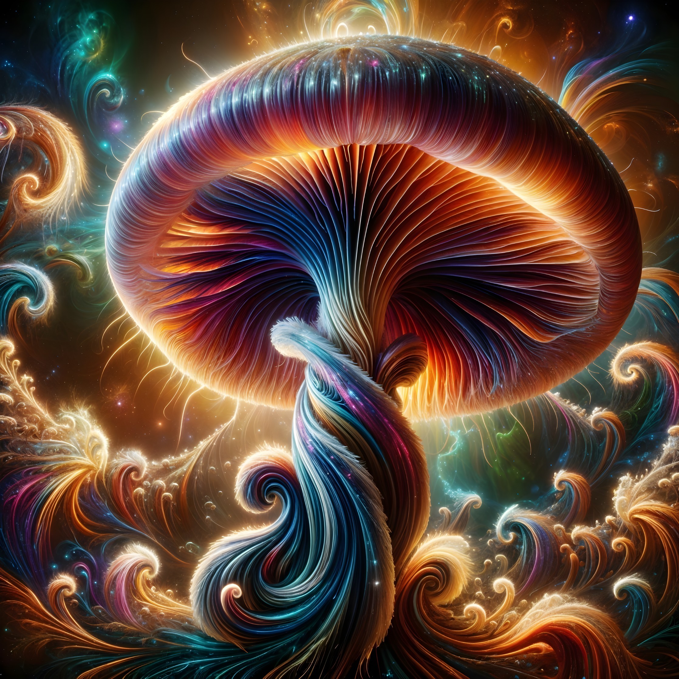 Surreal Colorful Mushroom in Cosmic Background