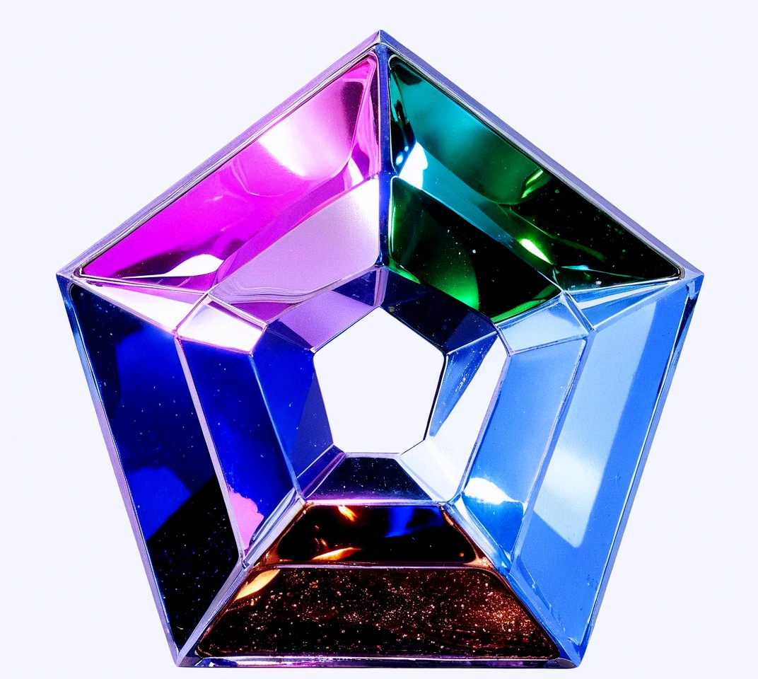 Vibrant Geometric Shape with Reflective Surface and Colors