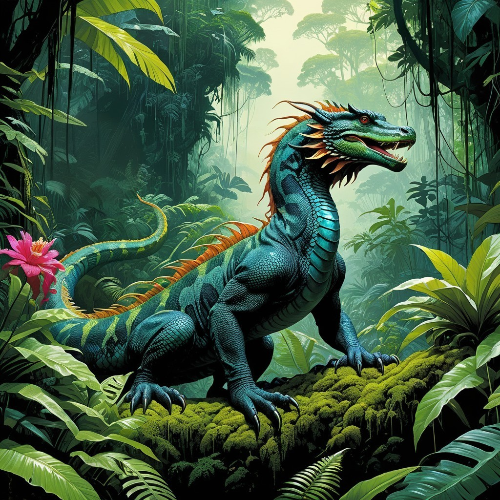 Majestic Dinosaur in a Vibrant Jungle Setting