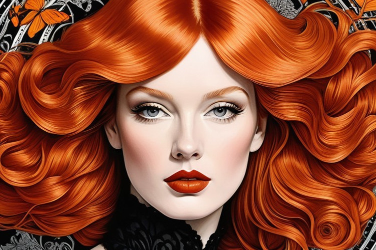 Striking Woman with Red Hair and Floral Background