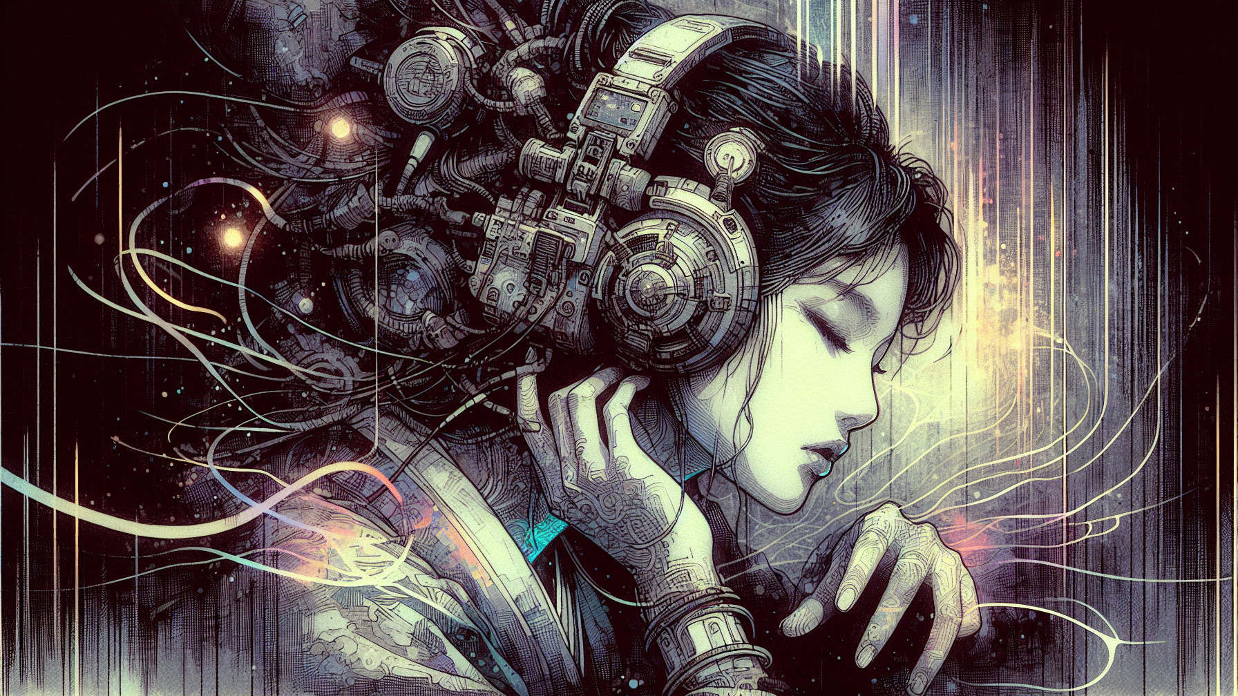 Futuristic Portrait of a Young Woman with Cybernetics