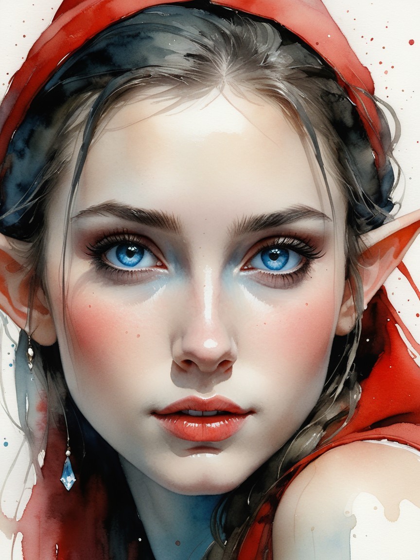 Portrait of a Young Woman with Blue Eyes and Headscarf