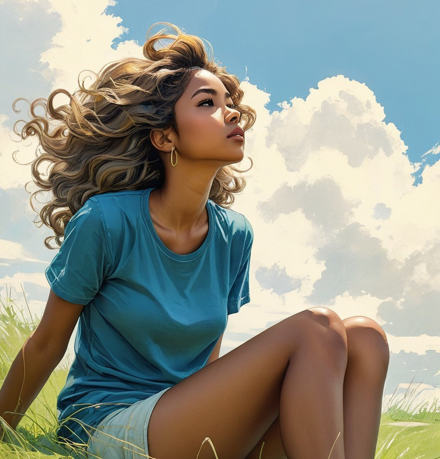Young woman outdoors in casual attire amidst nature
