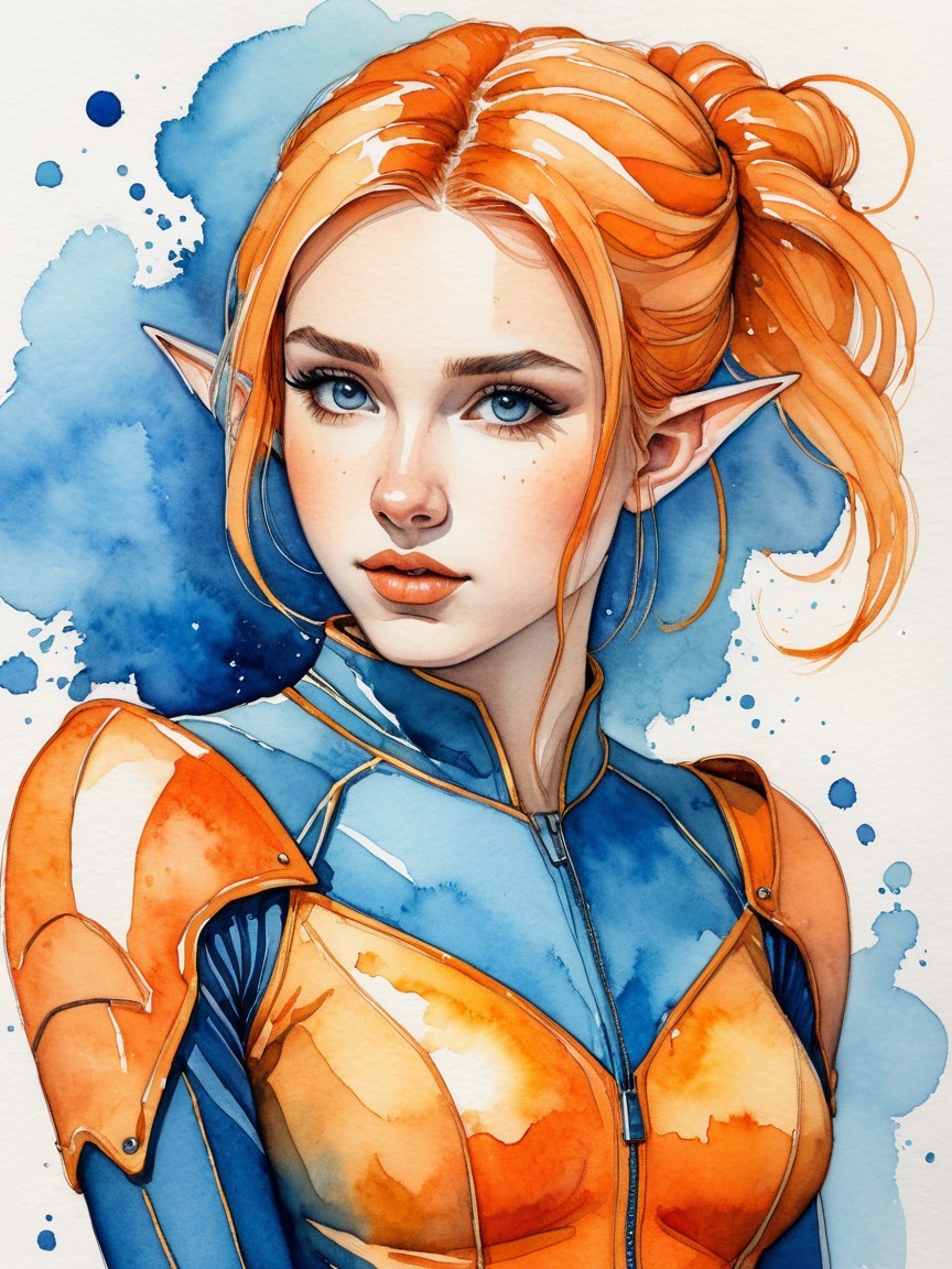 Whimsical Portrait of a Young Woman in Futuristic Style