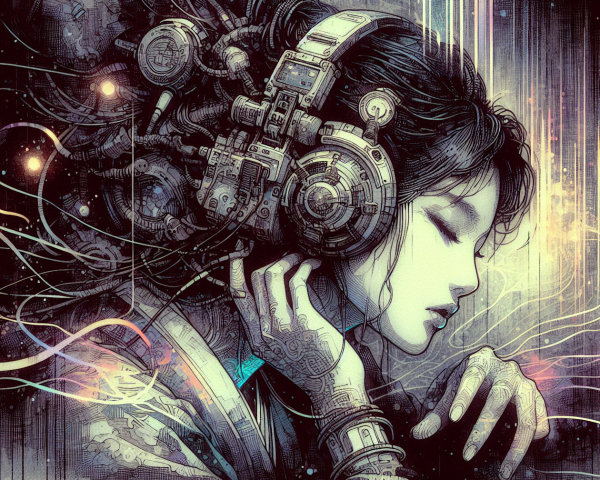Futuristic Portrait of a Young Woman with Cybernetics