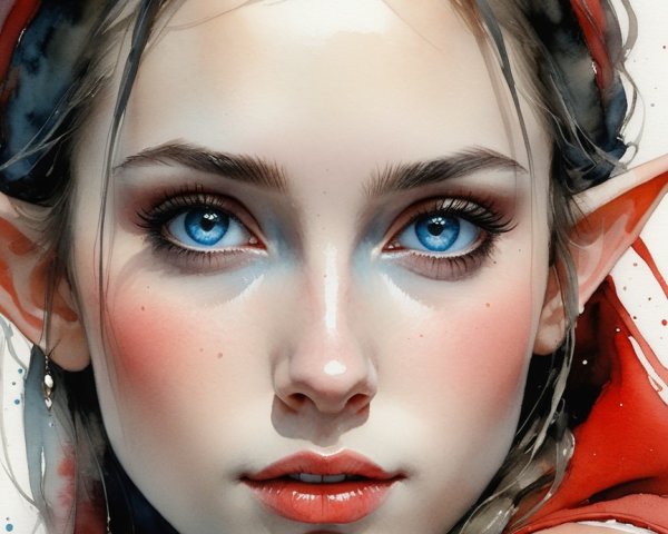 Portrait of a Young Woman with Blue Eyes and Headscarf