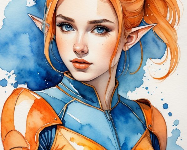 Whimsical Portrait of a Young Woman in Futuristic Style
