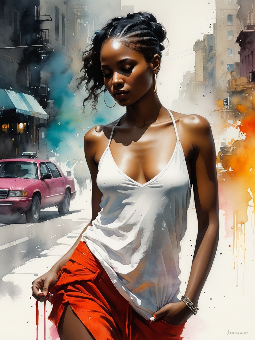 Stylish Woman in Vibrant City Street Scene