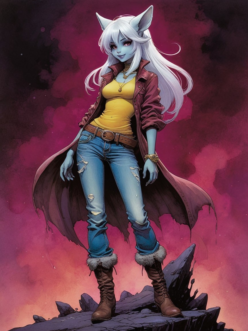 Confident character with white hair in cosmic setting