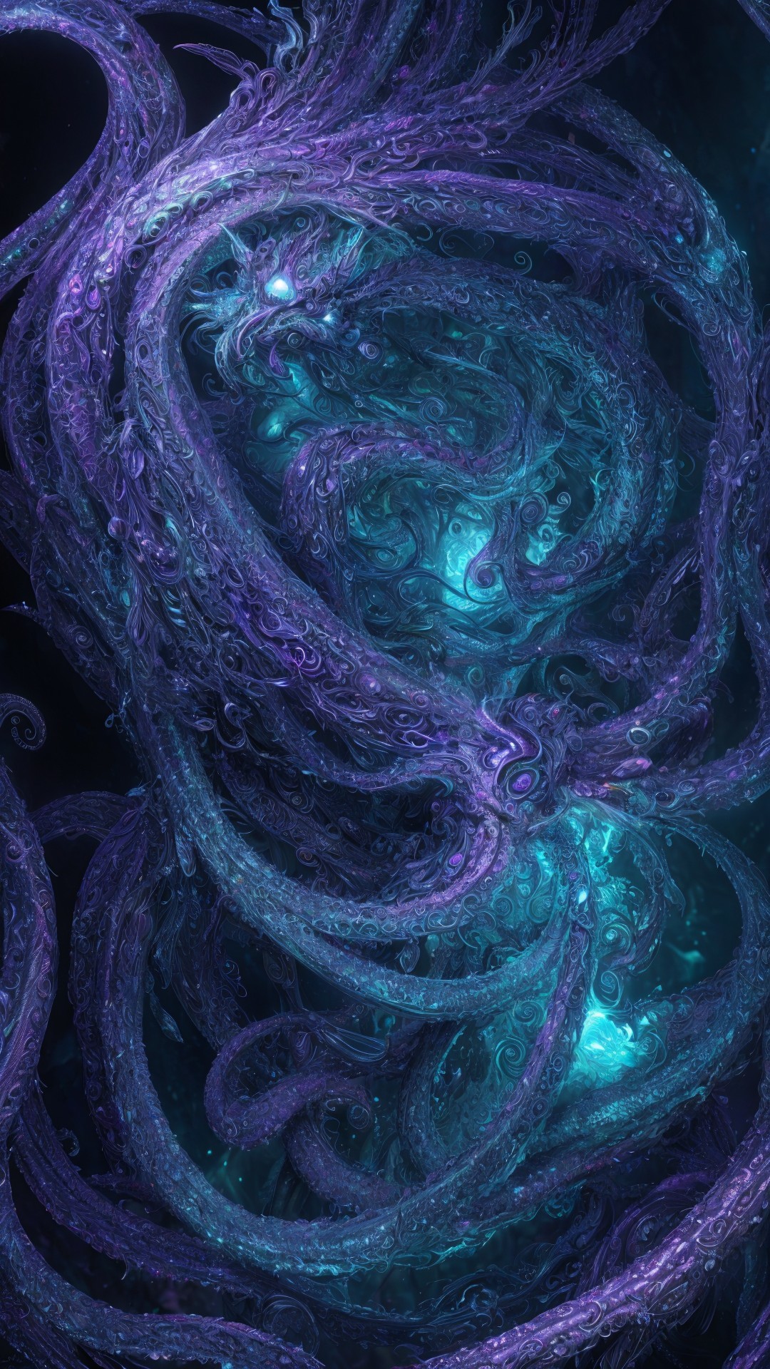 Underwater Scene with Purple Tentacles and Turquoise Glow