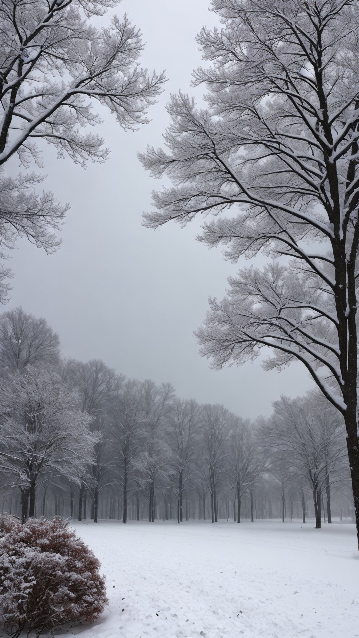 Serene Winter Landscape with Snow-Covered Trees