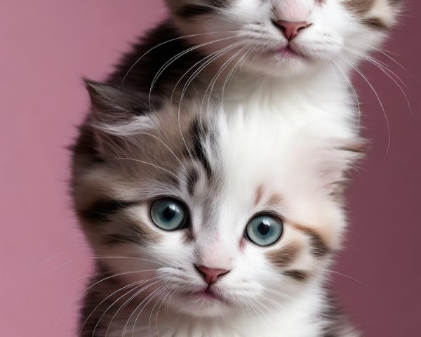 Fluffy Kittens with Blue Eyes on Pink Backdrop