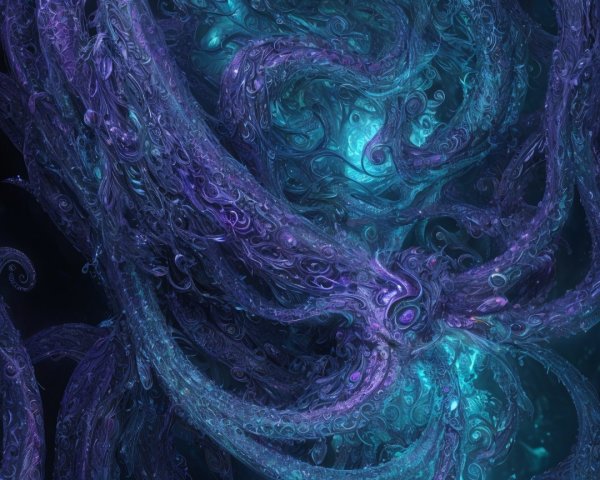 Underwater Scene with Purple Tentacles and Turquoise Glow