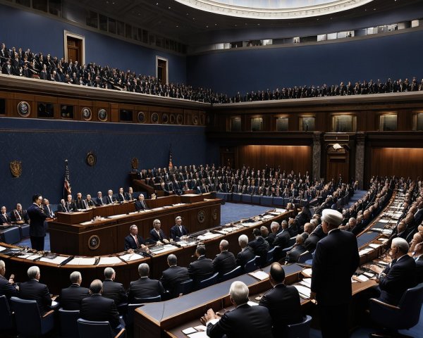 Legislative Chamber with Delegates in Formal Attire