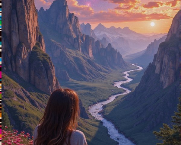 Serene Landscape with Woman at Sunset Over Valley