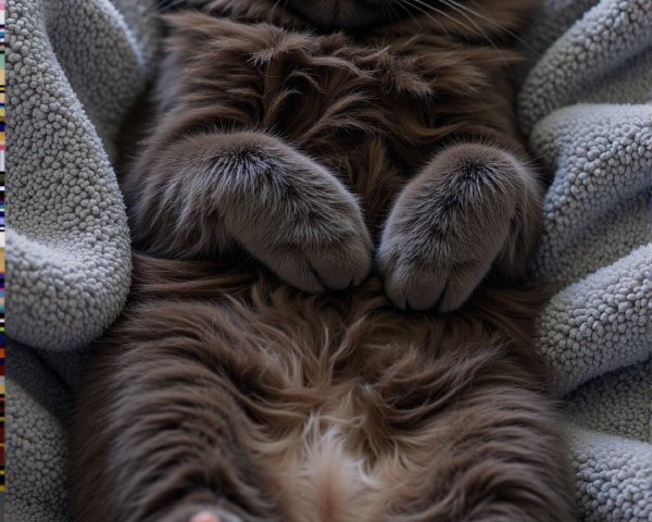 Fluffy gray cat resting on a cozy blanket