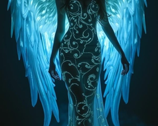 Ethereal Figure with Illuminated Wings and Halo