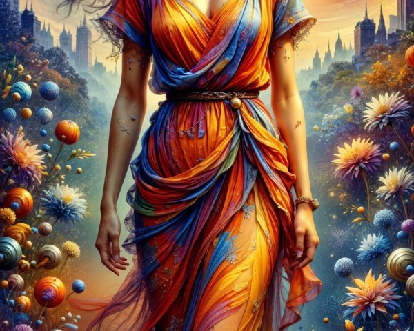 Graceful Figure in Vibrant Dreamlike Landscape