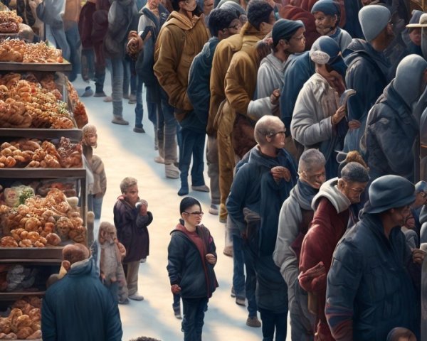 Vibrant Market Scene with Diverse Crowd and Stalls